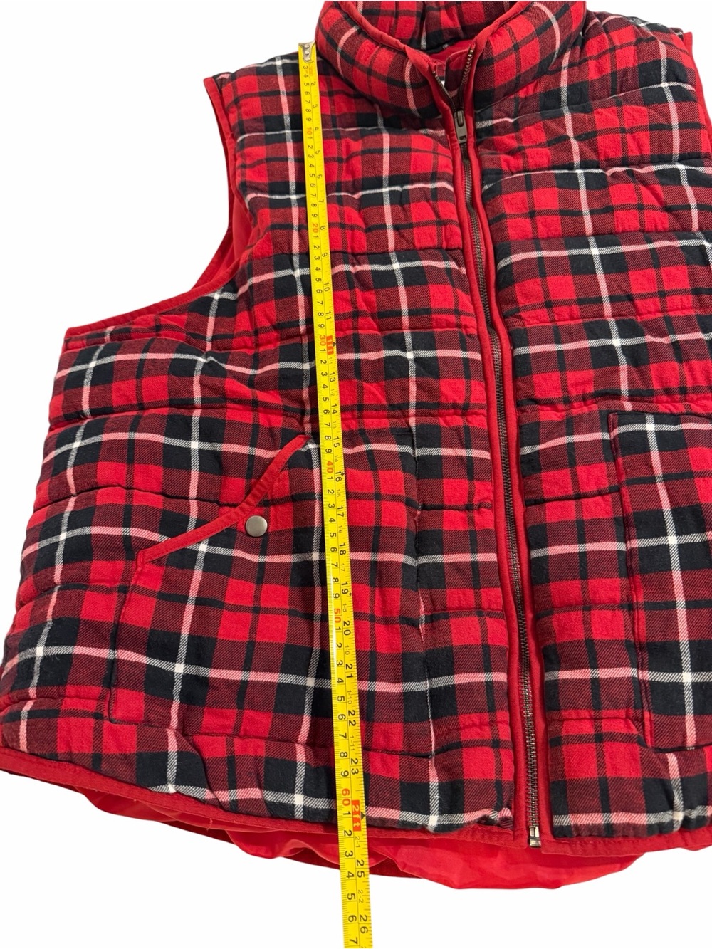 Ava & Viv Red Black Plaid Puffer Vest - Picture 5 of 6